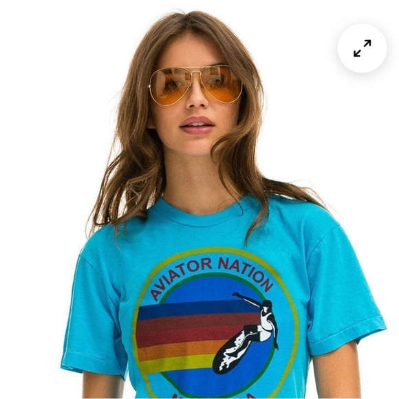 Aviator Nation Venice Beach neon Blue Signature Boyfriend Tee - Picture 1 of 3